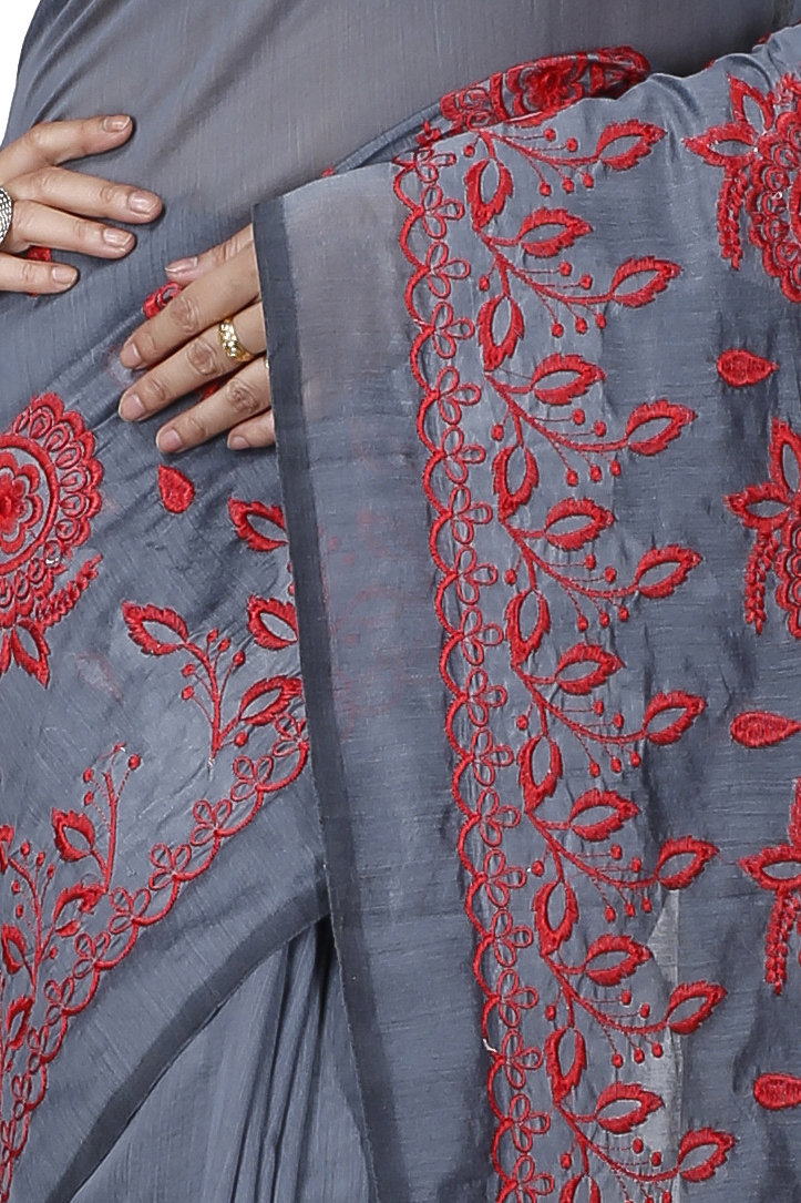 Grey Blended Cotton Tabu Hand Loom Saree (1241)